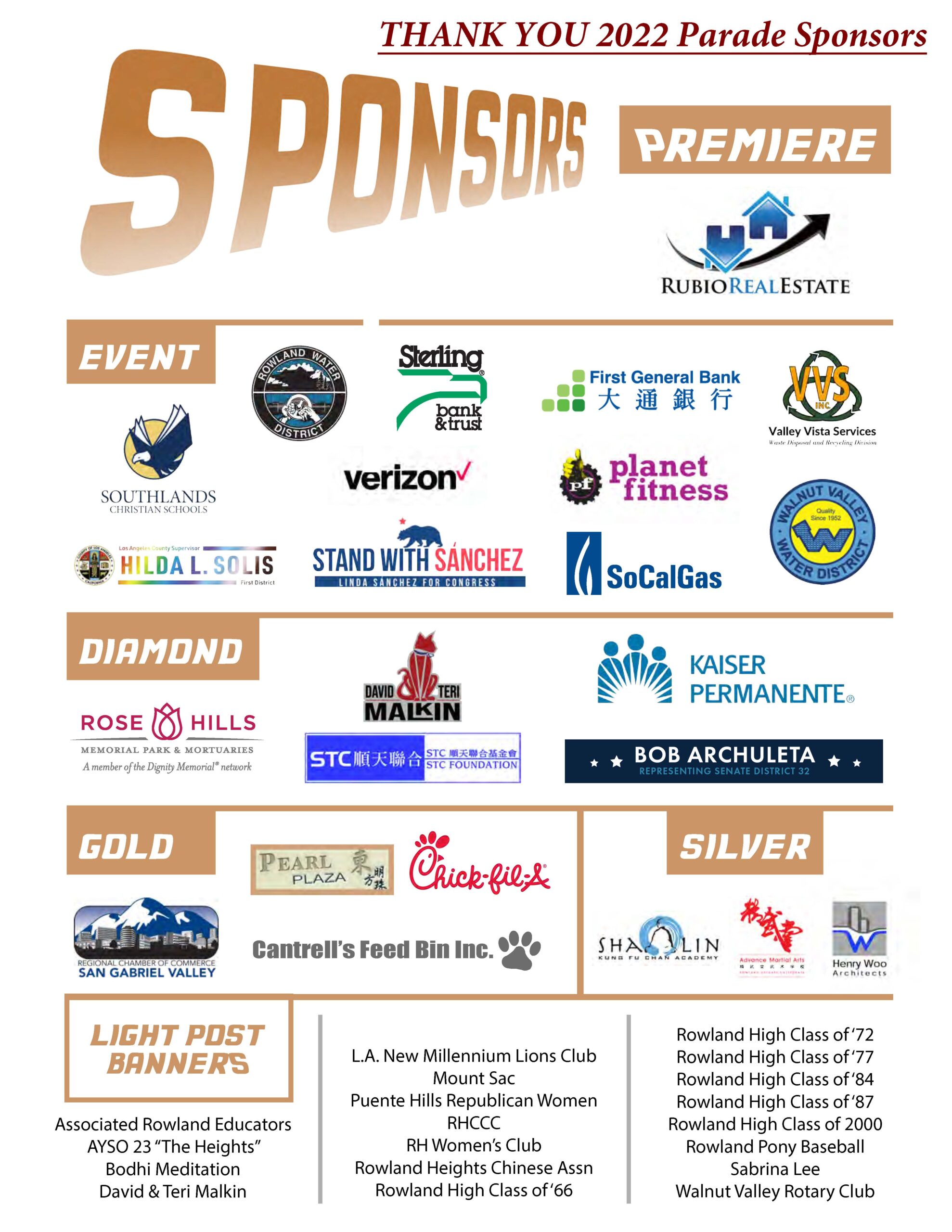 List of sponsors for the parade
